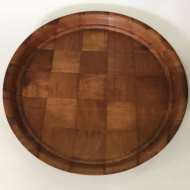 TRAY, Timber Check Veneer Cafe Canteen Style - Round